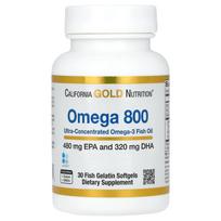 California Gold Nutrition, Omega 800 itin koncentruoti Omega-3 žuvų taukai, kd-pur trigliceridų forma, 1000 mg, 30 žuvų želatinos minkštųjų gelių