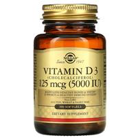 Solgar, vitaminas D3 (cholekalciferolis), 125 mcg (5000 TV), 100 minkštųjų gelių