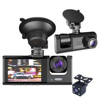 3 kanalų vaizdo įrašymo kamera, skirta automobilio kameros vaizdo įrašymo įrenginiui, vaizdo įrašymo kameroms, juodos dėžės dvigubo objektyvo DVR su galinio vaizdo kamera 24 val. parkavimo monitoriumi No TF Card juoda