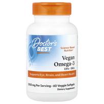 Doctor's Best, veganiški omega-3, EPA+DHA, 2 000 mg, 60 daržovių minkštųjų kapsulių (1000 mg vienoje minkštoje kapsulėje)