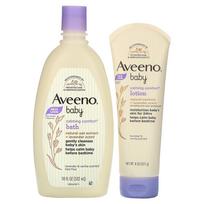 Aveeno, kūdikis, raminantis vonios + losjono rinkinys, levandos ir vanilė, 2 dalių rinkinys