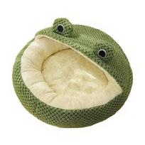 Pusiau uždara kačių lova Mažas žavingas varlių augintinio lizdas šunims ir katėms Patogus kvėpuojantis pliušas S Semi-Enclosed žalia