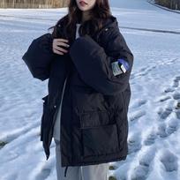 Moteriška žieminė „Puffer Parkas“ medvilninė striukė Storas laisvas paltas su gobtuvu Didelio dydžio šilti paminkštinti viršutiniai drabužiai S balta