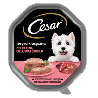 CESAR padėklas 150 g – pilnavertis šlapias maistas suaugusiems šunims, terina su švelnia veršiena ir paukštiena