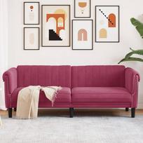 Trivietė sofa raudonojo vyno spalvos aksomas