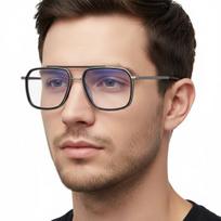 Unisex Aviatoriaus Stiliaus Kompiuteriniai Akiniai Su Mėlynos Šviesos Filtru, Modelis 25120C, Pilki/Juodi.
