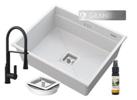 Kriauklė granitas Granitan Epir 60 virtuvės maišytuvas sifonas rinkinys balta