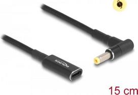 Delock - Netzteil - 24 pin USB-C (W) zu Gleichstromstecker 4,8 x 1,7 mm (M) gewinkelt - 19.5 V - 3 A - 15 cm - Schwarz (60033)