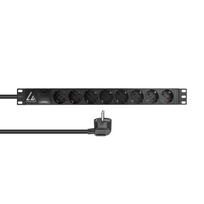 Lanview 19 Rack mount power strip, with hot swap surge protector device, 2m cable with Schuko plug (LVR-2MSCH-SPD-SCH8)