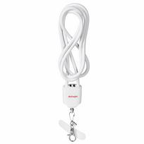 Activejet dirželis su 3-in-1 įkrovimo kabeliu, baltas. Galai su įvairiais jungtimis: USB-C, Lightning adapteris, USB-A