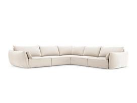 Simetrinė kampinė velvet sofa Vanda, 7 sėdimos vietos, šv. smėlio sp.