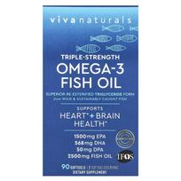 Viva Naturals, Omega-3 žuvų taukai, Trigubo stiprumo, 90 minkštųjų kapsulių
