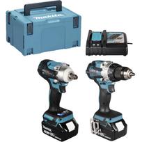 Makita DLX2533TJ belaidžių įrankių komplektas DDF489Z + DTW300Z gręžtuvas/suktuvas + smūginis veržliaspaudė 18 V 73 Nm/330 Nm bešepetės varikliai 2× 5.0 Ah baterijos įkroviklis MakPac dėklas Mėlyna/Juoda