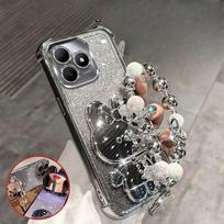 Rabbit mirror bracket phone case for Honor 400 pro 300 200 90 70 Lite X9C X9B With bracelet Four Corner Airbag Cushioning Shell Case & Holder&Honor 400 (Global) mėlyna