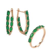 Kinel žalias cirkonis pilnas asfaltuotas papuošalų rinkinys Vintage Rose Gold spalvos ilgi auskarų ir žiedų rinkiniai 7
