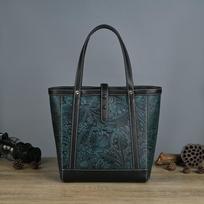 „Johnature Retro Tote Bag“ Natūralios odos moteriška rankinė, didelės talpos rankinė su reljefiniu raštu iš tikros karvės odos. bedugnė