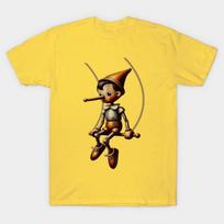 Men Black Print T-shirt Swinging Pinocchio No-Cut Transfer Paper Print Cotton Tshirt XL geltona