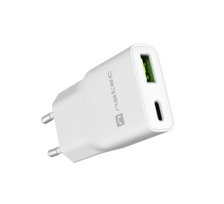 Natec Ribera USB Charger Gan Slim USB 1X USB-A + 1X USB-C 20W | NUC-2376