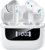 "Bluetooth" ausinės į ausį, 6 mikrofonai, ENC triukšmo slopinimas aiškesniems skambučiams, belaidės "Bluetooth 5.4 HiFi Deep Bass", USB C ausinės, 48 valandos, šviesos diodas, IPX7 vandeniui atsparios sportinės ausinės, baltos spalvos