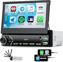 "CAMECHO Upgrade" belaidis 1 DIN "Carplay" "Android" automobilis, 7 colių motorizuotas ekranas, automobilinis radijas su "Bluetooth" laisvų rankų sistema Mirror Link FM USB/Type-C/AUX-in
