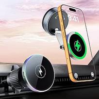 "CloudValley" 15W "MagSafe" automobilinis laikiklis įkroviklis, [greitas belaidis įkrovimas su RGB šviesa] 360° pasukamas nuimamas magnetinis telefono laikiklis, skirtas "iPhone 17/16"/prietaisų skydeliui/priekiniam stiklui