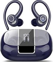 "Csasan Bluetooth" sporto ausinės, belaidės "Bluetooth 5.3" ausinės su ausų kabliukais, 48 valandų 3D stereofoninės ausinės su ENC mikrofonu, LED ekranu, jutikliniu valdymu, IP7 vandeniui atsparios ausinės, tamsiai mėlynos spalvos