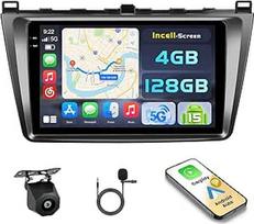 "Hikity Android 15 4+128G" automobilinis radijas "Mazda 6 2007-2012" su 9 colių jutikliniu ekranu, automobilinis radijas 2DIN su belaidžiu "Carplay Android Car", FM/RDS radijas BT GPS WiFi atbulinės eigos kamera + mikrofonas