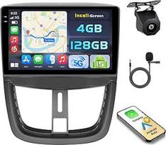 "Hikity Android 15 4+128G" automobilinis radijas "Peugeot 207 2006-2015" su 9 colių jutikliniu ekranu, automobilinis radijas 2DIN su belaidžiu "Carplay Android Car", FM/RDS radijas BT GPS WiFi atbulinės eigos kamera + mikrofonas