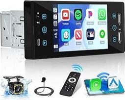"Hikity" 5 colių jutiklinio ekrano automobilinis radijas 1 DIN su belaidžiu "Carplay" / belaidžiu "Android" automobiliniu radijo imtuvu, jutikliniu ekranu, "Bluetooth" laisvų rankų įranga, "Miror Link", FM, SWC, USB, TF, C tipo + atbulinės eigos kamera