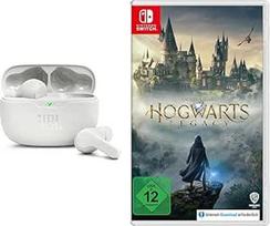 "JBL Wave Beam" belaidės ausinės į ausis su IP54 ir IPX2 atsparumu vandeniui, laisvų rankų funkcija ir 32 valandų baterijos veikimo trukme - baltos spalvos ir "Hogwarts Legacy" (Nintendo Switch)