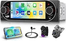 "Rimoody" automobilinis radijas 1 DIN su belaidžiu "Carplay" ir "Android Car IOS/Android Mirror Link Bluetooth 5.1, 5 colių jutiklinio ekrano automobilinis radijas su FM radiju, USB/EQ/AUX/7 spalvų vairo valdymu