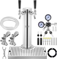 "VEVOR Kegerator Tower Kit", alaus konversijos rinkinys su dviem čiaupais, nerūdijančio plieno alaus bokšto dozatorius su dvigubu matuokliu W21.8 reguliatoriumi ir A sistemos statinės jungtimi, alaus lašėjimo padėklas namų vakarėliui