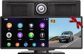 10,26 colių belaidis "Carplay" ekranas, "Android" automobilinis ekranas, automobilinis radijas su 4K Dash Cam + 1080P atbulinės eigos kamera, "Bluetooth 5.3", GPS navigacija, "Mirror Link", 64G TF, FM, AUX (su pakeitimu)