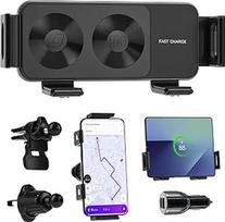 15W Dual Coils QC 3.0 Fast Wireless Charger Auto Handyhalterung Mit Ladefunktion für Z Fold/Flip 7/6/5/4/3 Kann Automatisch Rotieren Autohalterung Qi-Kabellose Kfz-Ladegeräte