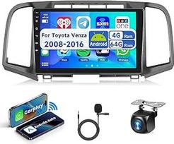 2G ir 64G 9 colių "Android 13" automobilinis radijas "Toyota Venza" 2008-2016 m. su "Carplay Android" belaidžiu ryšiu, "Mirror Link" jutiklinis ekranas "Bluetooth" RDS/FM radijas, "WiFi Navi"/AHD atbulinės eigos kamera
