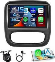 4+128G automobilinis radijas "Renault Trafic 3 2014-2021/Opel Vivaro B 2014-2019 Android 15" su 9 colių vidiniu ekranu, palaikantis "Wireless Carplay" ir "Android Car Mirror Link" radiją FM/RDS GPS WiFi