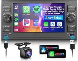 4G 64G VECHTEL 7 colių "Bluetooth" automobilinis radijas "Ford Transit Fiesta Focus Galaxy Mondeo Fusion Kuga C-Max S-Max Carplay Android Car, DSP EQ, WiFi GPS, Mirror Link, RDS/FM radijas 2 DIN su AHD atbuline eiga
