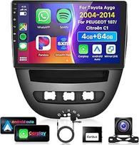 4G ir 64G 10,1 colio automobilinis radijas "Toyota Aygo" / "Peugeot 107" / "Citroen C1 2004-2014" su "Carplay" "Android Car Wireless", 1280 x 720, jutiklinis "Bluetooth HiFi/RDS/FM radijas, "WiFi Navi" /HD atbulinės eigos kamera