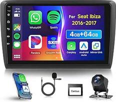 4G ir 64G 9 colių automobilinis radijo imtuvas Seat Ibiza 2016-2017 su Carplay Android Car, 1280 x 720, Android 13, jutiklinis ekranas Bluetooth RDS/FM radijas, WiFi Navi/AHD atbulinės eigos kamera