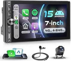 4G+64G Android 15 Autoradio 2 Din, 7 Zoll Incell HD Touchscreen mit Drahtlos Carplay Android Auto, Bluetooth EQ FM RDS Radio GPS Wi-Fi, Spiegeln USB/Typ-C, Unterstützt Rückfahrkamera