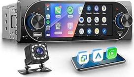 5.1 Zoll Autoradio mit Wireless Carplay Android Auto,FM radijas 1 Din mit Bluetooth,Mirror link,EQ,Type-C/USB/TF/AUX,IPS jutiklinis ekranas Autoradio mit Rückfahrkamera/Lenkradsteuerung