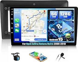 6+128G 8 branduolių "Android 15" automobilinis radijas "Opel Zafira/Antara/Astra 2006-2010" su belaidžiu "CarPlay" "Android Car", 2 DIN 9 colių HD ekranas su "Bluetooth" GPS WiFi FM/RDS EQ SWC + AHD galinio vaizdo kamera