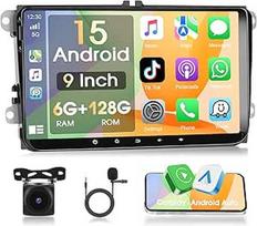 6+128G Android automobilinis radijas VW Golf 5 6 Polo Seat Skoda Passat, 9 colių Android 15 automobilinis radijas A-pple Carplay su GPS WiFi Bluetooth 5.0 FM/RDS, AHD atbulinės eigos kamera ir mikrofonas