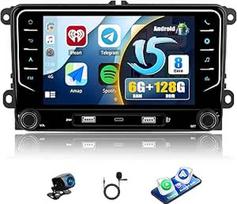6+128G CAMECHO 7 colių "Android" 15 Android automobilinis radijas VW Golf 5 6 Polo Caddy Touran Passat Sagita Magotan su Navi, Wireless Carplay, Bluetooth automobilinis radijas su FM/RDS WiFi Mirror Link + atbuline eiga