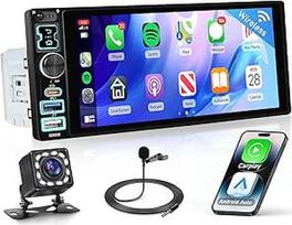 6,8 colio automobilinis radijas 1 DIN su "Carplay" "Android" belaidžiu ryšiu, "Mirrlor Ink", "Bluetooth" radijas FM su IPS jutikliniu ekranu, EQ, "WiFi" palydovinė navigacija, GPS, USB/Type-C, automobilinis radijas su ekranu / vairu