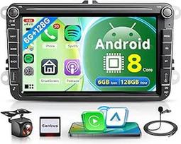 6G + 128G 8 branduolių belaidis "Carplay" Android automobilinis radijas VW Golf 5 6 Passat Polo Tiguan Touran Caddy Skoda Seat 8 colių automobilinis radijas Android automobilinė GPS navigacija WiFi Mirror Link Bluetooth FM/RDS/DSP