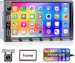 7'' Bluetooth Autoradio 2 Din Car MP5 Player Unterstützt IOS & Android, Videoausgang, Kalenderanzeige, Lenkradfernbedienung, EQ, FM Radio + Rückfahrkamera, Rahmen