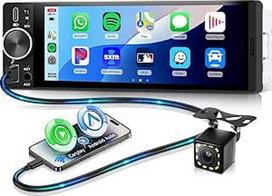 Automobilinis radijas 1 DIN su belaidžiu "Carplay" ir "Android", 6,28 colių "Incell HD" jutiklinis ekranas, automobilinis radijas, palaikantis "Bluetooth" 5.2 FM radijas, USB/Type-C/AUX Mirror Link atbulinės eigos kamera