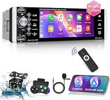 Automobilinis radijo imtuvas 1 DIN su ekranu, belaidžiu "Carplay" ir "Android Car" - 5,1 colio IPS jutiklinis ekranas, "Mirror Link", FM/AM/RDS radijas, TF/AUX/USB prievadas, SWC + atbulinės eigos kamera