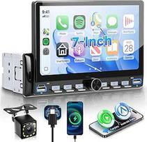 Autoradio 1 Din Klaviertasten mit Drahtloses Carplay Android Auto, 7 Zoll IPS HD Touchscreen Auto Radio Unterstützung Bluetooth FM Radio USB/Typ-C Mirror Link Rückfahrkamera